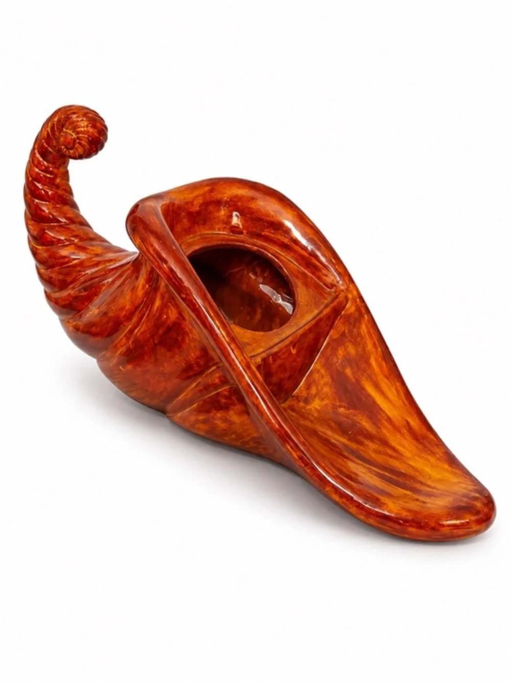Vintage Marbled Amber Ceramic Cornucopia Vase | 1975 Horn of Plenty Harvest 💕